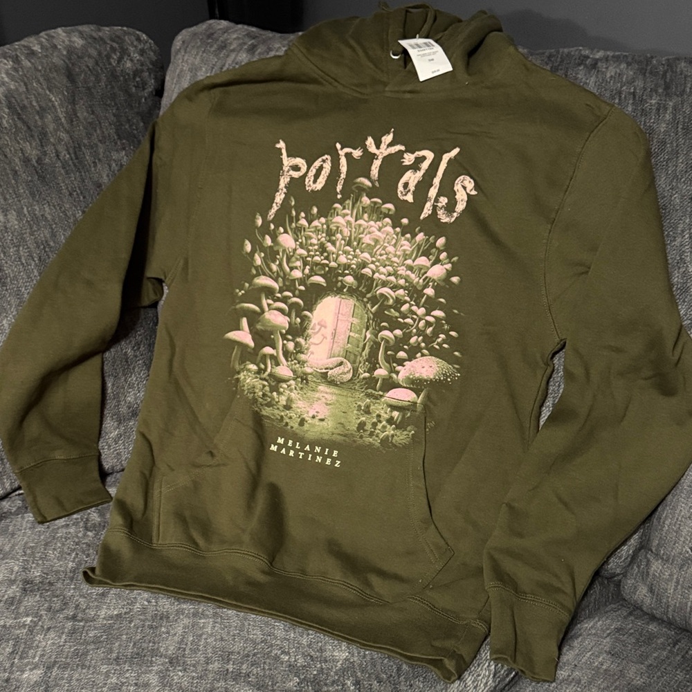Hot Topic Melanie Martinez Portals Olive Hoodie with Mushroom Graphics
